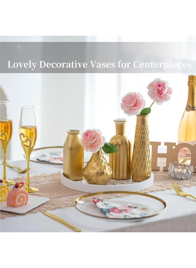 Bukela Gold Vase Set for Flowers, Small Glass Vases, Vintage Flower Bottle for Living Room Kitchen Table Centerpieces, 4 Aesthetic Decorative Golden Modern Home Decor for Floral - Image 2